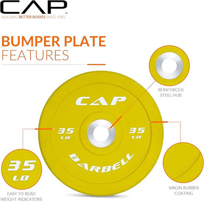 CAP Barbell 2-Inch Olympic Bumper Plate Weight Set with 6 Post Rack | 100-370 lbs | Multiple Options