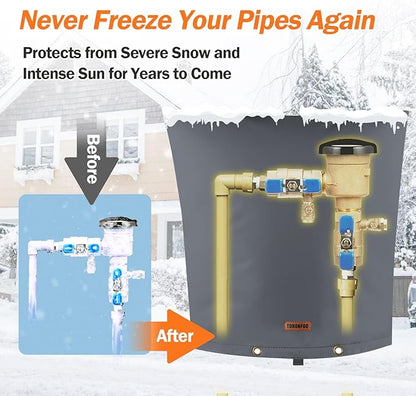 TOHONFOO Backflow Preventer Pipe Insulation Cover (5°F) - Irrigation Sprinkler Valve Insulated Pouch - Water Well Pump Cover - Sturdy 5 Layers for Winter Freeze Protection, 24" W x 26" H, Grey