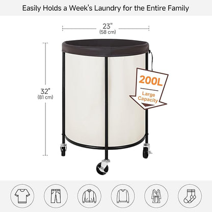 StorageWorks Rolling Laundry Basket, Laundry Hamper with Wheels, Laundry Room Organization and Storage, Dirty Clothes Cart for Bathroom, Bedroom, Beige