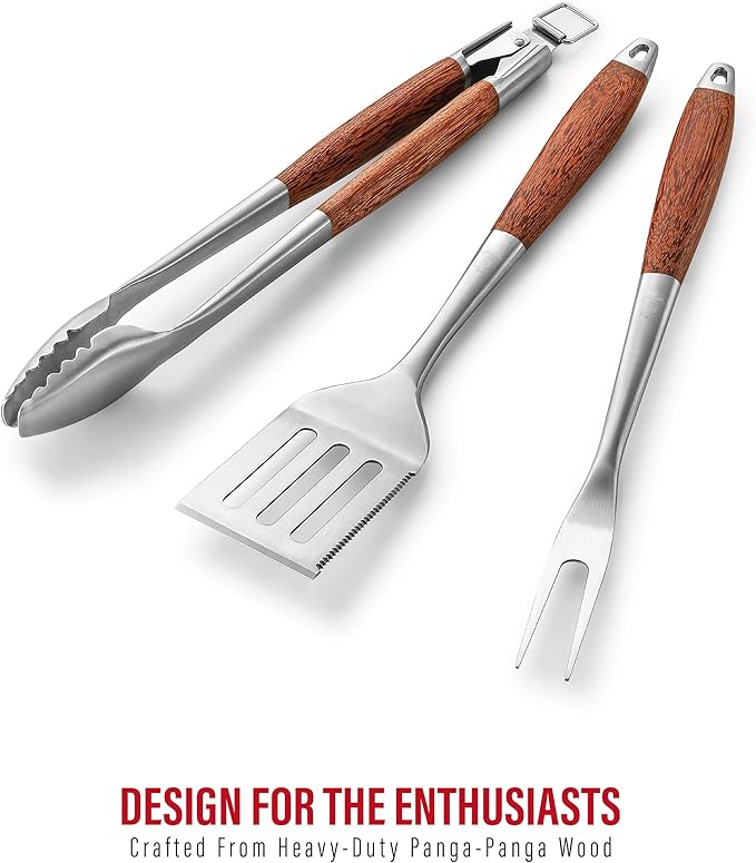 Heavy-Duty Panga-Panga BBQ Grilling Tools Set. Extra Thick Stainless Steel Multi-Function Spatula, Fork & Tongs | Essential Accessories for Barbecue & Grill. Ideal Gift for Father