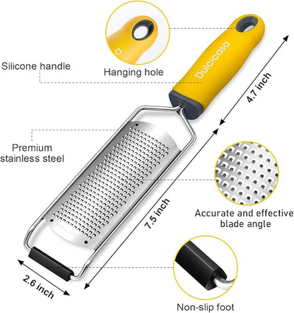 Classic Zester and Grater - Professional Kitchen Lemon Zester for Lime, Cheese, Garlic, Ginger, Chocolate, Vegetables, Fruits, Dishwasher Safe (Wide)