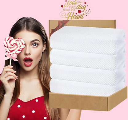 Luxury Bath Towels, Bath Towels Set of 4, Large 30" x 56" - 100% Cotton | Quick Dry | Light Weight | Thick | Soft | Absorbent, Luxury Shower Towel Sets for Bathroom, Towel Gift Set, White