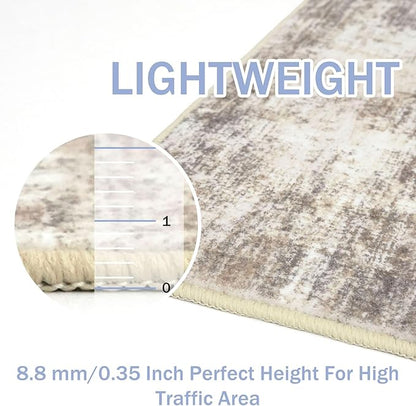 IOHOUZE Abstract Runner Rug 2x10 Ft Washable Runners for Hallways, Non Slip Kitchen Runner Printed Faux Wool Entryway Runner Indoor, Modern Abstract Floor Carpet for Hall Kitchen, Beige Brown