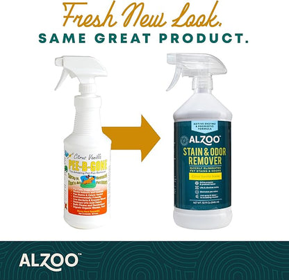 ALZOO Stain & Odor Remover, Quickly Lifts & Dissolves Pet Stains & Helps Eliminate Odors, 100% Plant-Based Active Ingredients, Citrus Vanilla Scent, 32 Fl. Oz Spray Bottle