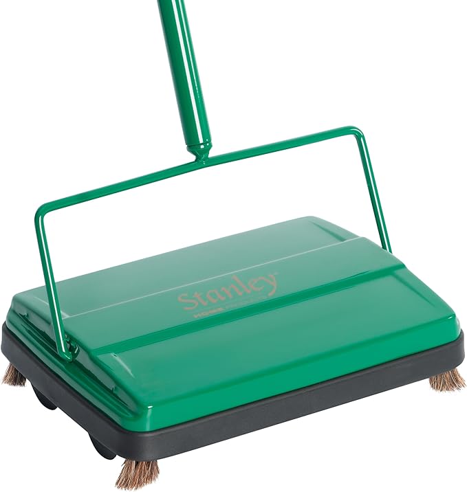 Stanley Home Products Electrostatic Carpet & Floor Sweeper - Heavy Duty Lightweight Floor Cleaner - Suitable for Smooth Floors and Low Pile Rugs & Carpeting No Electricity Needed (Forest Green)