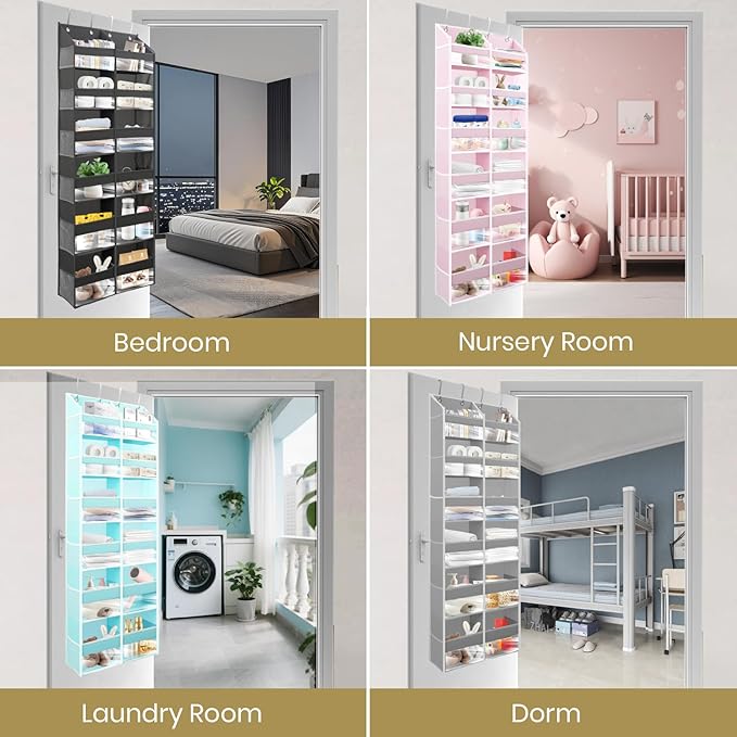 HOMELUX THEORY Heavy Duty Over the Door Organizer - Extra Wide Clear Closet Organizers And Storage, Hanging Storage Door for Bedroom & Baby Nursery, 1PC Transparent