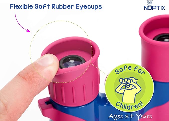 Binoculars for Kids, Girls or Boys Real Kids Binoculars in Vibrant Pink Blue - includes Sticker Book with 40 Bird Species - Kids Toys Small Binoculars, Toddler Binoculars