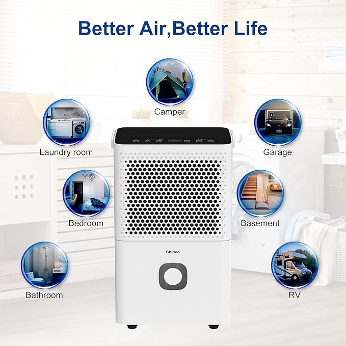 Shinco 30 Pints Dehumidifier for Home and Basements, 1500 Sq.Ft Dehumidifiers with Drain Hose, Auto or Manual Drainage, Auto Defrost, Quietly Remove Moisture, Activated Carbon Filter, 24HR Timer