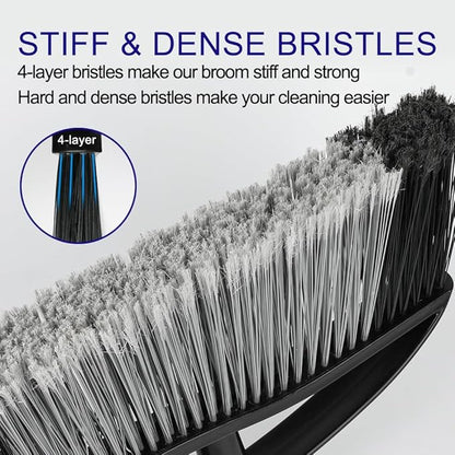 Heavy Duty Outdoor Broom - 15.7'' Wide, Long Handle, Angle Broom with Stiff Bristles for Patio, Garden, Garage, Yard (Black)
