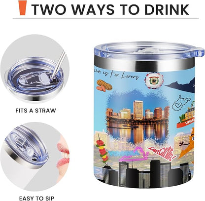 12oz Coffee Mug Virginia State Insulated Coffee Cups, United States Map Travel Mug Landmark, Birthday Gifts Cute Mugs with Lid and Straw Gifts for Mom