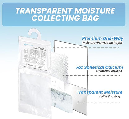 500 Gram Moisture Absorber Hanging Bags 3 Pack - 17.6 oz Fragrance-Free Large Dehumidifier for Closet, Bathroom, Bedroom – Double Leak-Proof Design & Dual-Sided Absorption