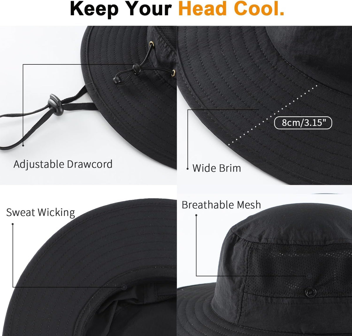 Home Prefer UPF50+ Mens Sun Hat Wide Brim Womens UV Protection Beach Bucket Hat for Fishing Hiking Snap Up Cowboy Hat