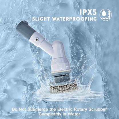Electric Spin Scrubber,Wire Brush,Waterproof Spin Scrubber with Long Handle, Powerful Motor Cordless Cleaning Brush, Grill Cleaning Brush with Multiple Heads for Sink, Stove, Cabinets, and Kitchen