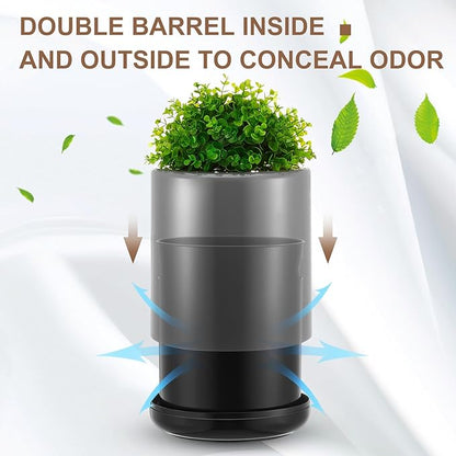Dog Poop Trash Can Outside 13 L/ 3. 4 Gal Dog Waste Trash Can with Lid, Plant-Styled, Double-Layer Design, Outdoor Garbage Container for Front Porch Backyard Office Patio(Grey)