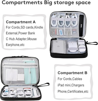 DDgro Travel Electronics Organizer Pouch Bag for Tech Gadgets & Airplane Accessories, for Cables/Cords & Chargers/iPad Mini (Large, Black)