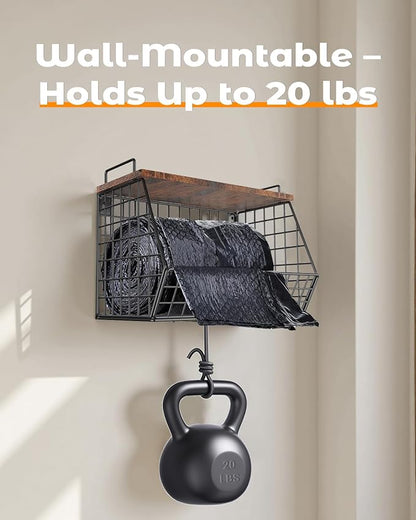 Extra Large Trash Bag Holder Under Sink, Wall Mounted Garbage Bag Dispenser Roll Holder for 13/33 Gallon Trash Bags, Kitchen/Pantry/Laundry Room Organization Basket Storage Bin, Tool-Free Assembly