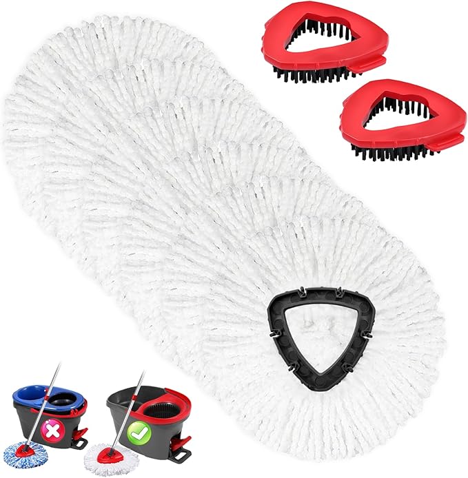Mop Replacement Heads 6 Pcs & 2 Scrub Brushes Combo for Ocedar Easywring 1-Tank System,Microfiber Spin Mop Replacement Head,Machine Washable for Bathroom,Kitchen,Tub and Tile Cleaning