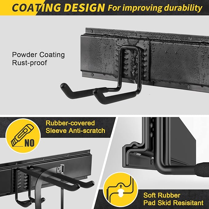48 Inches Garage Storage, Garage Organization, Wall Mount Garden Tool Organizer, 440lbs Adjustable Heavy Duty Metal Hanging Hooks, Yard Rack Hanger System Shovel Rake Broom Ladder Holder, Men Gift