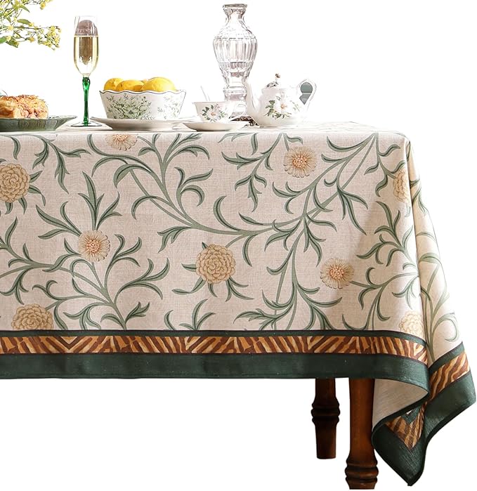 patdrea Designer French Linen Table Cloth for Rectangle Table,Vintage Fall Decorative Tablecloth,Floral Decoration Cover for Kitchen Dining Christmas,Tea Party,Thanksgiving,63"x87"-Littledaisy
