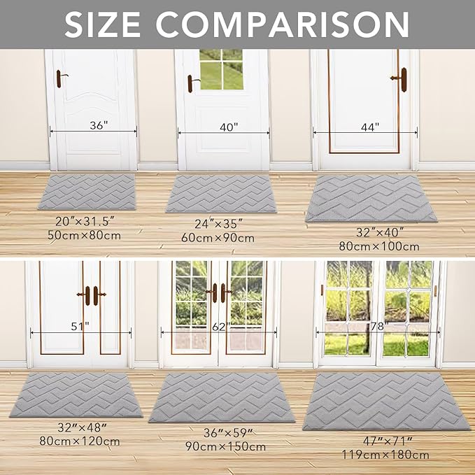 hicorfe Indoor Doormat,Front Back Door Mat TPR Backing Non Slip Mats 20"x31.5" Absorbent Resist Dirt Entrance Doormat Inside Floor for Entryway Washable Low-Profile(Light Grey)