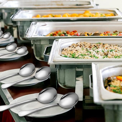 Stainless Steel Serving Spoons Set, 8pc, 10-Inch, Includes 8 Large Spoons, for Parties/Kitchen/Buffet/Catering, Dishwasher Safe