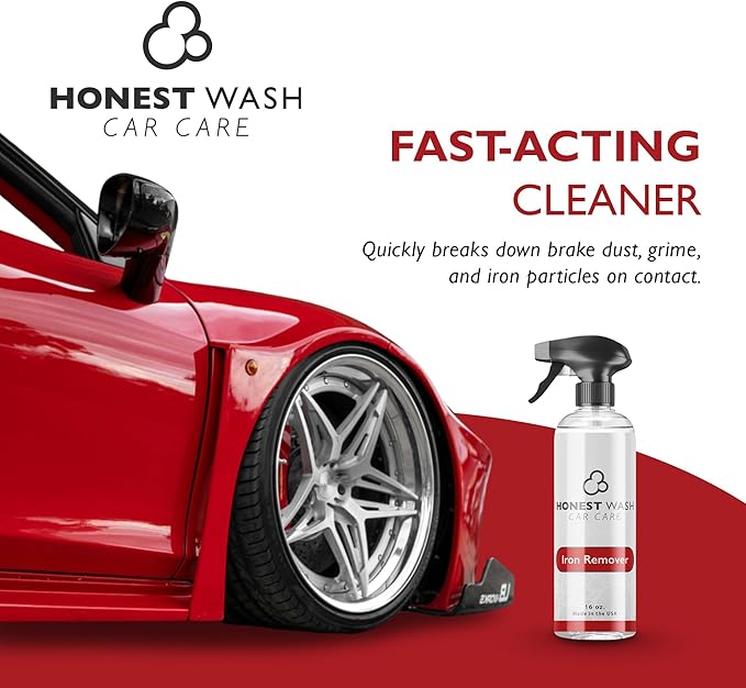 Honest Wash Iron Remover Car Detailing – Powerful Solution for Dissolving Brake Dust, Dirt, and Grime | Visible Reaction for Deep Cleaning | Safe for All Wheel and Surface Types (16 Fl Oz)