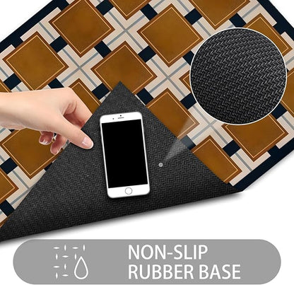 Ultra Thin Door Mat Indoor Entrance, 1/10 in Thin Door Mats for Inside Entry, Non-Slip Rubber Backing Washable Doormat, Fade Resistant, Absorbent, Low Profile Dirt Trapper, 30"X17",Khaki Checkered