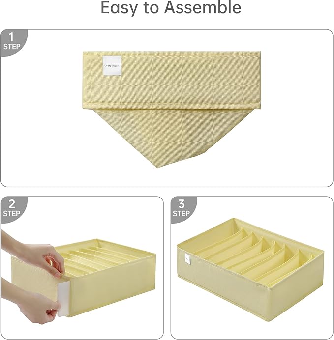 4 Packs T-shirt Drawer Organizers for Clothing,8 Grids Compartment Wardrobe Storage Box, Washable Clothes Organizer for Folded Clothes, Legging, Silk Scarve-Beige