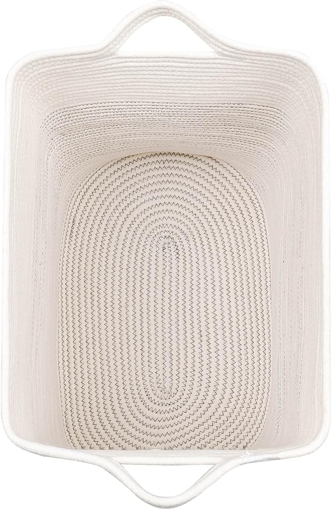 Storage Baskets for Clothes Fabric Cotton Rope Storage Basket bins with Handles, Decorative Woven Basket for Living Room,Closet Organizer Blankets Tall 2 bags White/Black Line, L14×W11×H14