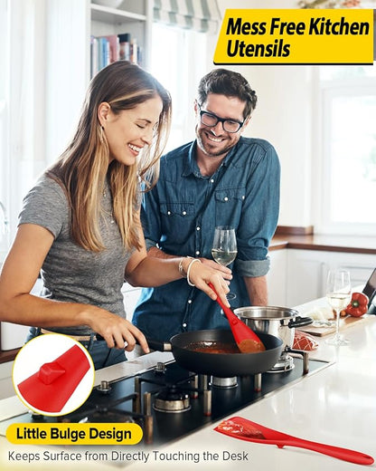 Pack of 2 Cooking Spoons for Non Stick Cookware, Multifunction Spatula Spoon BPA-Free, One-Piece Design, Suitable for Scooping, Scraping, Serving and Mixing(BLACK-RED)