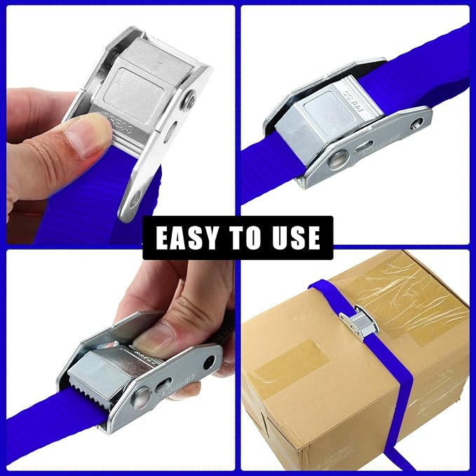 16 Pcs Cambuckle Tie Down Straps 1763lbs Break Strength Securing Straps 1'' x 15 ft Cambuckle Tie Downs with S Hook for Motorcycle, Kayak, Car, Truck, Boat Moving, Securing Cargo(Blue)