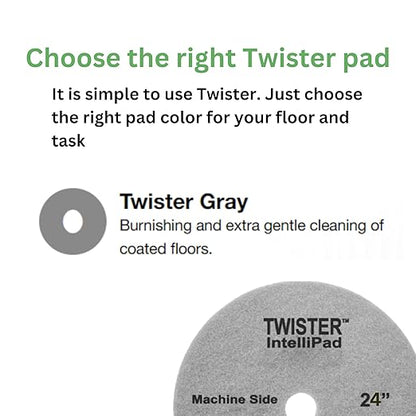 Diversey DDT800354 TASKI Twister Intellipad Diamond Coated Floor Machine Cleaning Pad, Made in USA, Burnish to High Super Gloss Finish, Grey/Brown, 24-inch (Pack of 2)