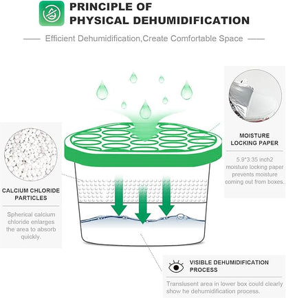 NATRUTH Moisture Absorber boxes, Unscented 500ml(6 PACKS)*10.5OZ Closet Dehumidifier, Eradicate Odor Moisture Absorbers Bucket,Dehumidifier for Closet,Bathrooms, Kitchen & Study, Boats,RVs (Green)