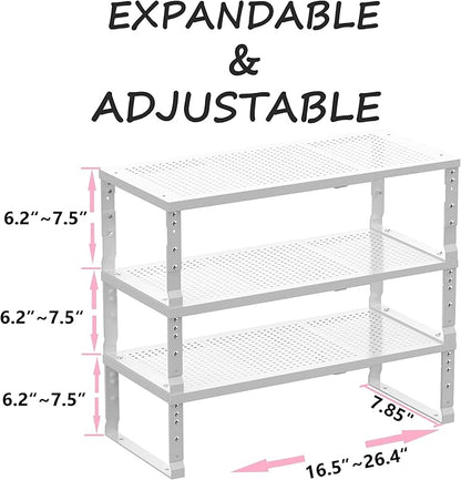 Metal Stackable Expandable Storage Shelf - Multi-Functional Home Storage Shelf, Suitable for Kitchen, Cabinet，Bathroom, Office, Garage, etc.（3PACKS/White/Medium