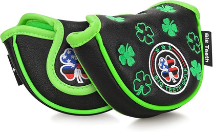 BIG TEETH Putter Cover Mallet Putter Cover Half Mallet Small Golf Headcover, Mini Club Head Protector Magnetic Closure Black Leather for Odyssey White Hot #5 Golf Rossie Tour Edge Chipper etc