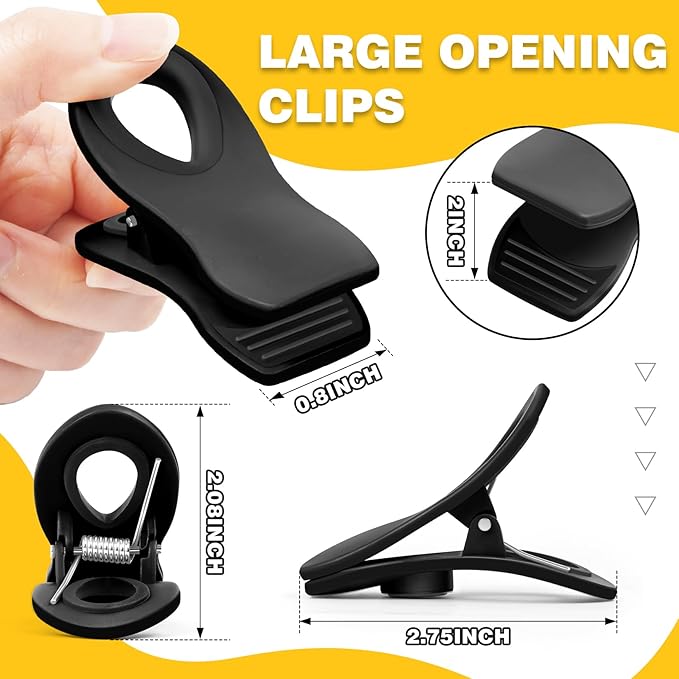 Magnetic Chip Clips, 10 Pack Plastic Bag Clips with Magnet, Black Snack Clips for Food Storage and Refrigerator