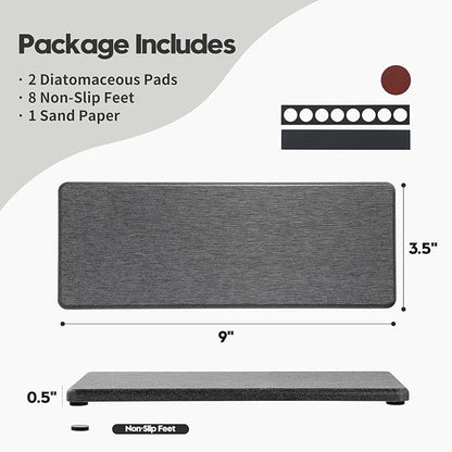 2PCS Bathroom Trays, Water Absorbing Diatomite Stone Quick Drying Mat for Kitchen Counter, Dish Rack Soap Dispenser Sponge Holder Caddy Sink Vanity Organizer, Dark Gray Slate,9"x3.5"