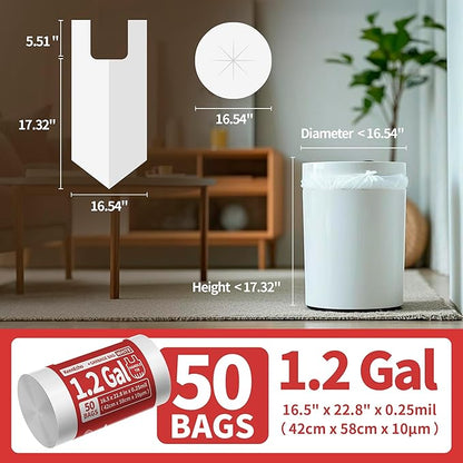 Small Trash Bags with Handles 5 Gallon 50 Count White - Ocean Plastic Upcycling - Plastic Garbage Bags, Can Bin & Waste Basket Liner for Kitchen, Bathroom, Office and Pets