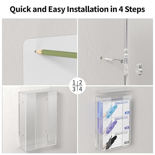 HIIMIEI Acrylic Glove Dispenser Wall Mount, Clear Plastic Glove Rack Floating Triple Gloves Box Holder 16.1'' X 10.2'' X 3.8'', Capacity Of 3 Glove Boxes