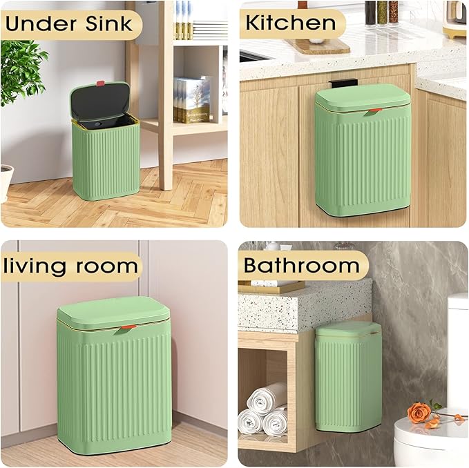 GloDeals Kitchen Trash Can with Lid, 2 in 1 Small Garbage Can Compost Bin Countertop, Wall-Mounted Under Sink Indoor Trash Bin for Kitchen, Bathroom, Cabinet Trash Can Hanging (Vintage Green/2.1Gal)