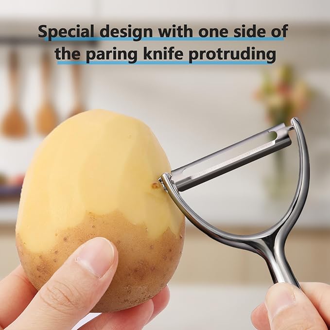 LIIGEMI Effortless Y Peeler with Sharp Stainless Steel Blades for Apples, Cucumbers - Ergonomic Handle for Easy Potato Eye removal, Perfect for Cooking Enthusiasts and Kitchen Novices（silvery）