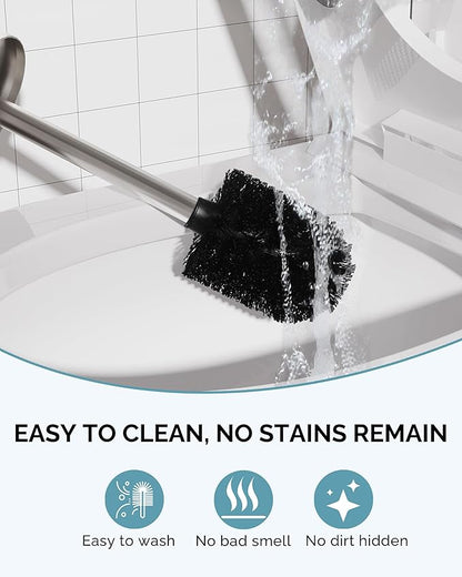 Toilet Brush and Holder Set, 2 Pack Stainless Steel Toilet Bowl Brush with Lid, Rust Proof Toilet Cleaner Brush with Caddy, Durable Bristles, Splash Proof, Ideal for Bathroom (Brushed Nickel)
