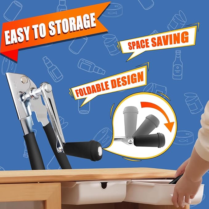 Can Opener Manual, ICEKATI Commercial Heavy Duty Can Opener for Large Cans, Folding Hand Crank with Comfortable Long Handles, Sharp Blade Smooth Edge