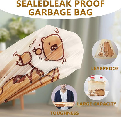 VOK 4 Gallon Trash Bags with Capybara Printed, Drawstring Small Garbage Bags, Tear-Resistant & Odor-Control Bathroom/Kitchen Trash Can Liners, Bathroom Trash Bags with Secure Tie, 100 Counts