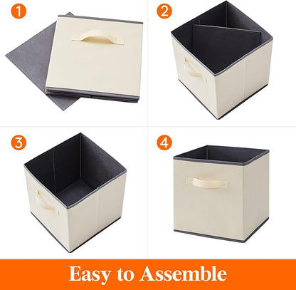 Lifewit Collapsible Fabric Storage Cubes Bins Set 11 Inch, Foldable Cubby Organizers Boxes, 6 Pack Organizing Baskets for Shelf, Closet, Utility Room, Storage Room, 18L Beige