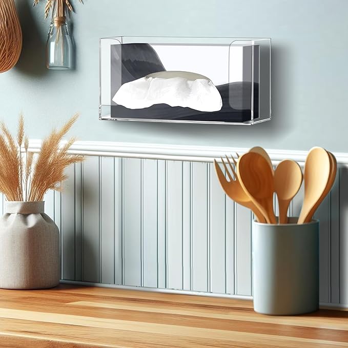 Amazing Abby Acrylic Glove Box Holder, Wall-Mounted Glove Dispenser, Floating Glove Box Organizer, Small Size (for 1 Box), 10.5" W x 5.0" H x 3.5" D (Mounting Hardware Included)