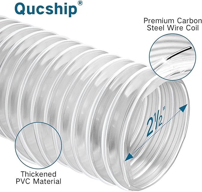 PVC Dust Collection Hose 4" x 20', Puncture Resistant Clear PVC Dust Collection Hose for dust collection systems