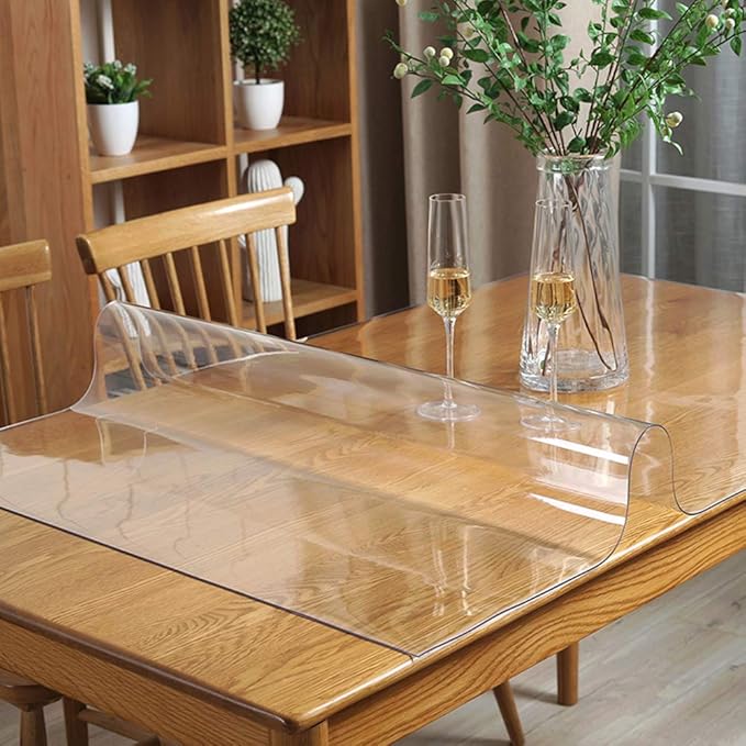 Wadrac Clear Vinyl Table Pad Protector 20x57 In Plastic Table Cloths Cover Desk Protector Mat Crystal Vinyl Dining Room Table Pad Heat Resistant Non-Slip Clear Transparent Tablecloth Cover 1.5mm Thick