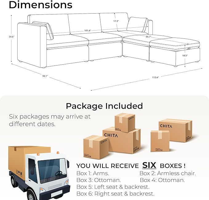 CHITA Oversized Modular Cloud Sectional Fabric Sofa Set, FSC Certified U Shaped Couch Reversible Chaise Modular Sectional,112 inch Width,5 Seat Modular Sofa Includes 2 Storage Ottomans, Moss Green