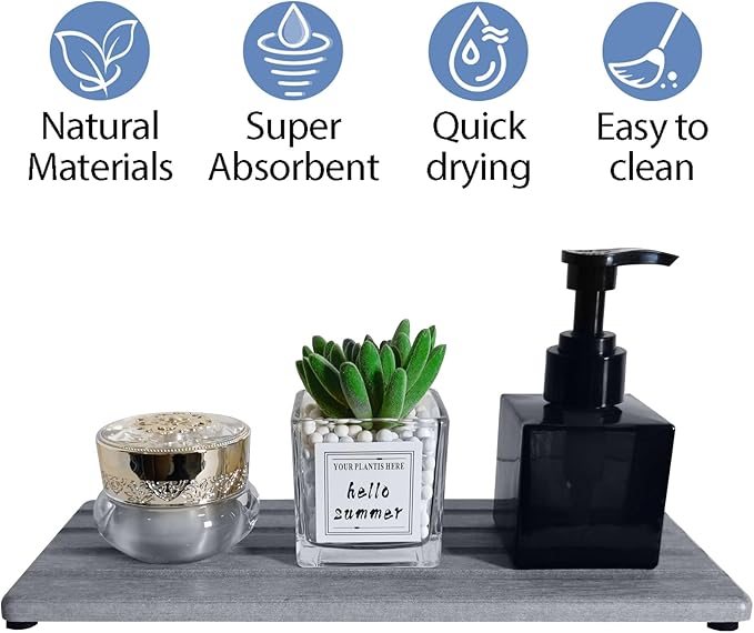 Diatomite Soap Dish, Water Absorbing Stone Tray, Kitchen Sink Organizer, Fast Drying Counter Holder (Grey, 11" x 4.7"/28 x 12cm)